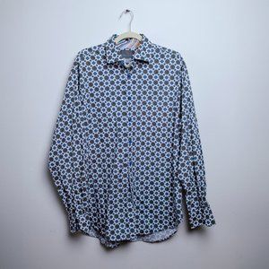 XL Thomas Dean Mens Button Down Contrast Cuffs Multi-Colored Geometric Print